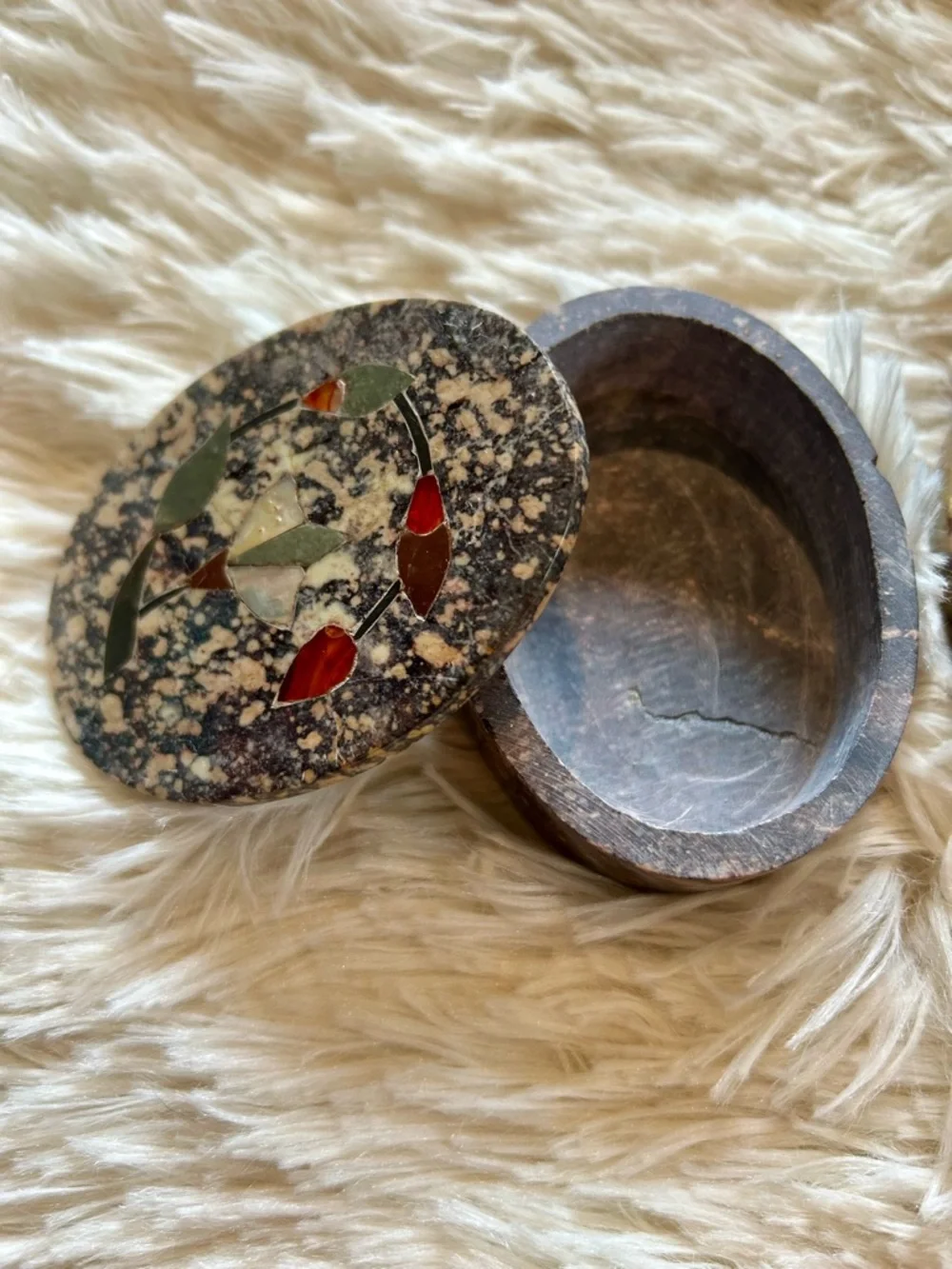 Vintage Soapstone Mother Of Pearl Inlay Jewelry/Trinket Boxes- Pair of 2
